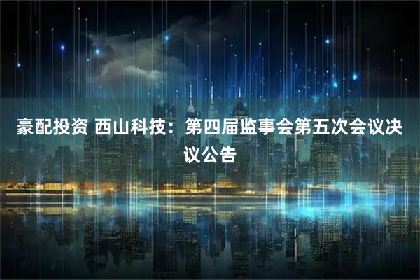 豪配投资 西山科技：第四届监事会第五次会议决议公告