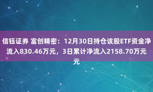 信钰证券 富创精密：12月30日持仓该股ETF资金净流入830.46万元，3日累计净流入2158.70万元